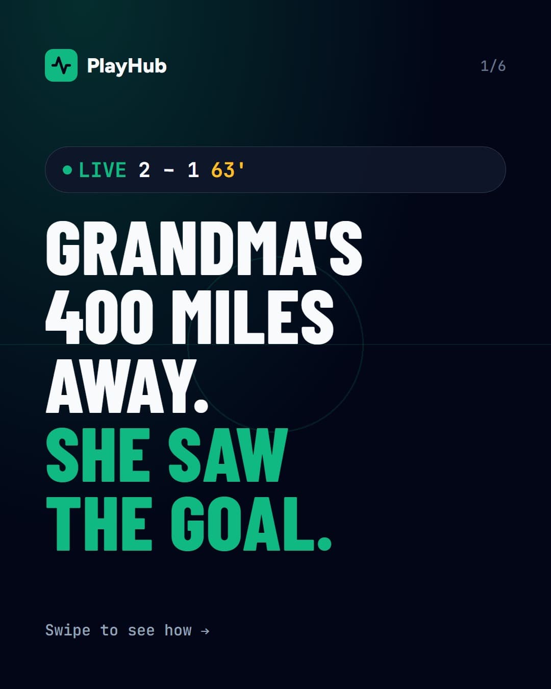 Grandma's 400 miles away. She saw the goal. A live score, 2 to 1 in the 63rd minute.